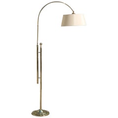 Italian Floor Lamp Solid Brass Midcentury Design Fabric Dome Gold