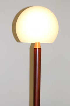 Italian Floor Lamp White Murano Glass Solid Wood Stem and Brushed Copper Details