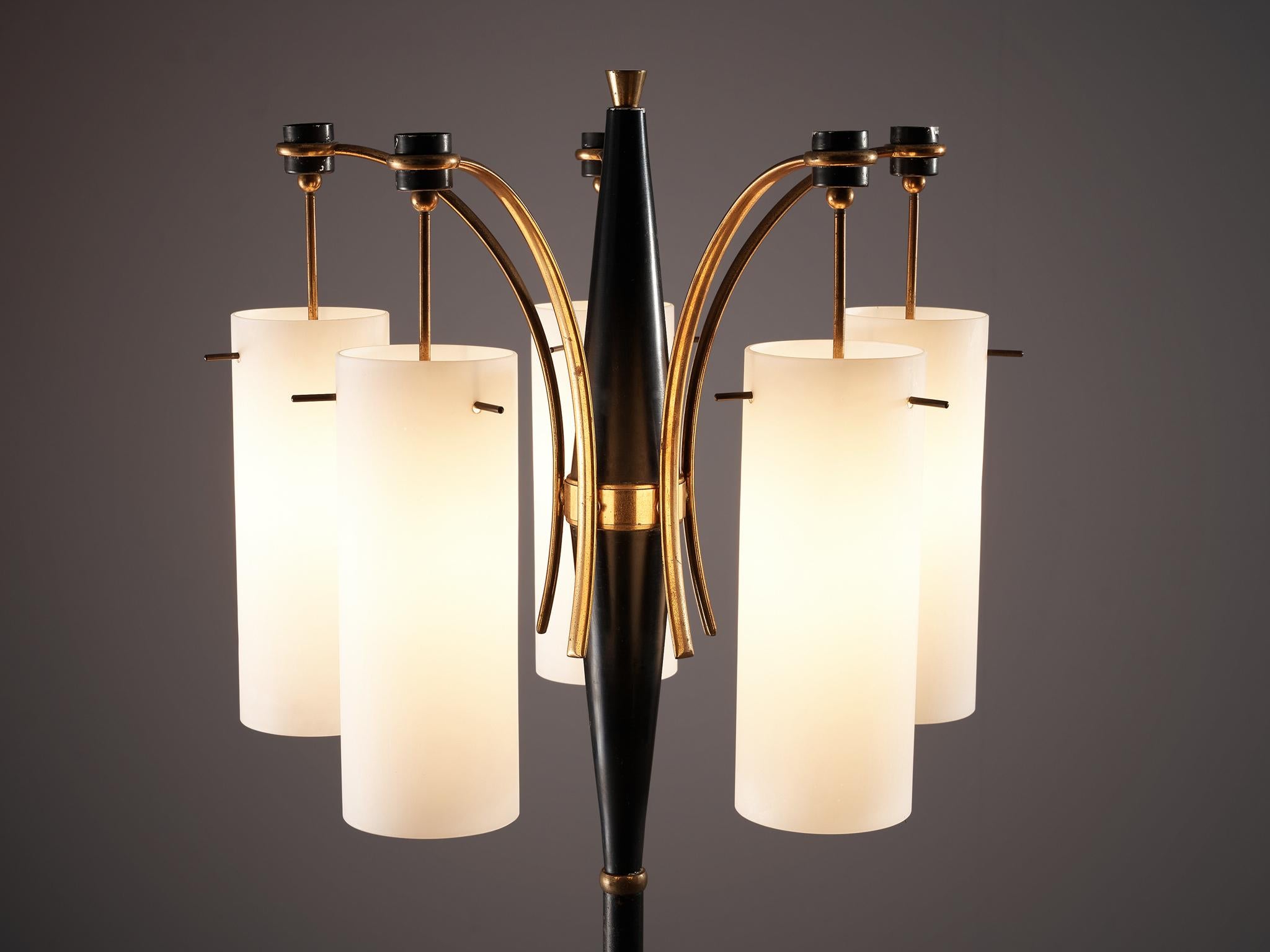 Mid-20th Century Italian Floor Lamp with 5 Opaline Glass Shades