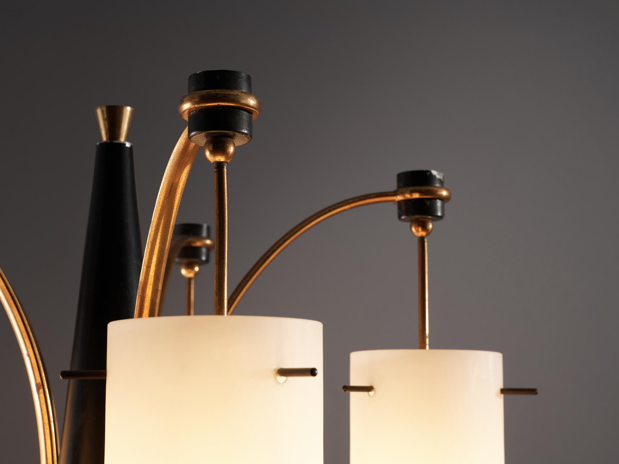 Metal Italian Floor Lamp with 5 Opaline Glass Shades