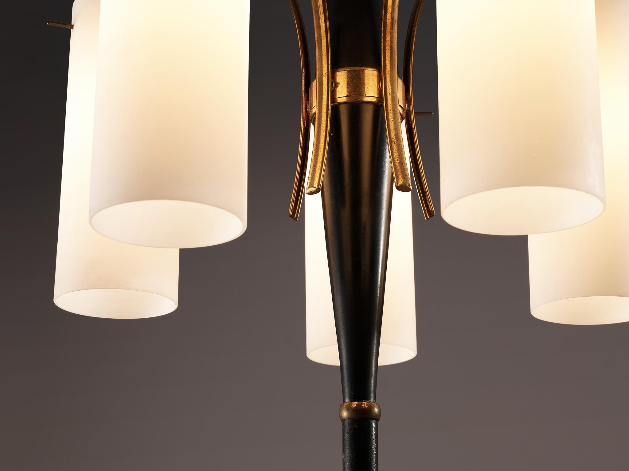 Italian Floor Lamp with 5 Opaline Glass Shades 1