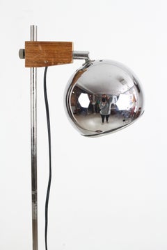 Italian Floor Lamp with a Single Chrome Globe and Walnut Details, 1960s