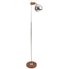 Italian Floor Lamp with a Single Chrome Globe and Walnut Details, 1960s Italian Floor Lamp with a Single Chrome Globe and Walnut Details, 1960s