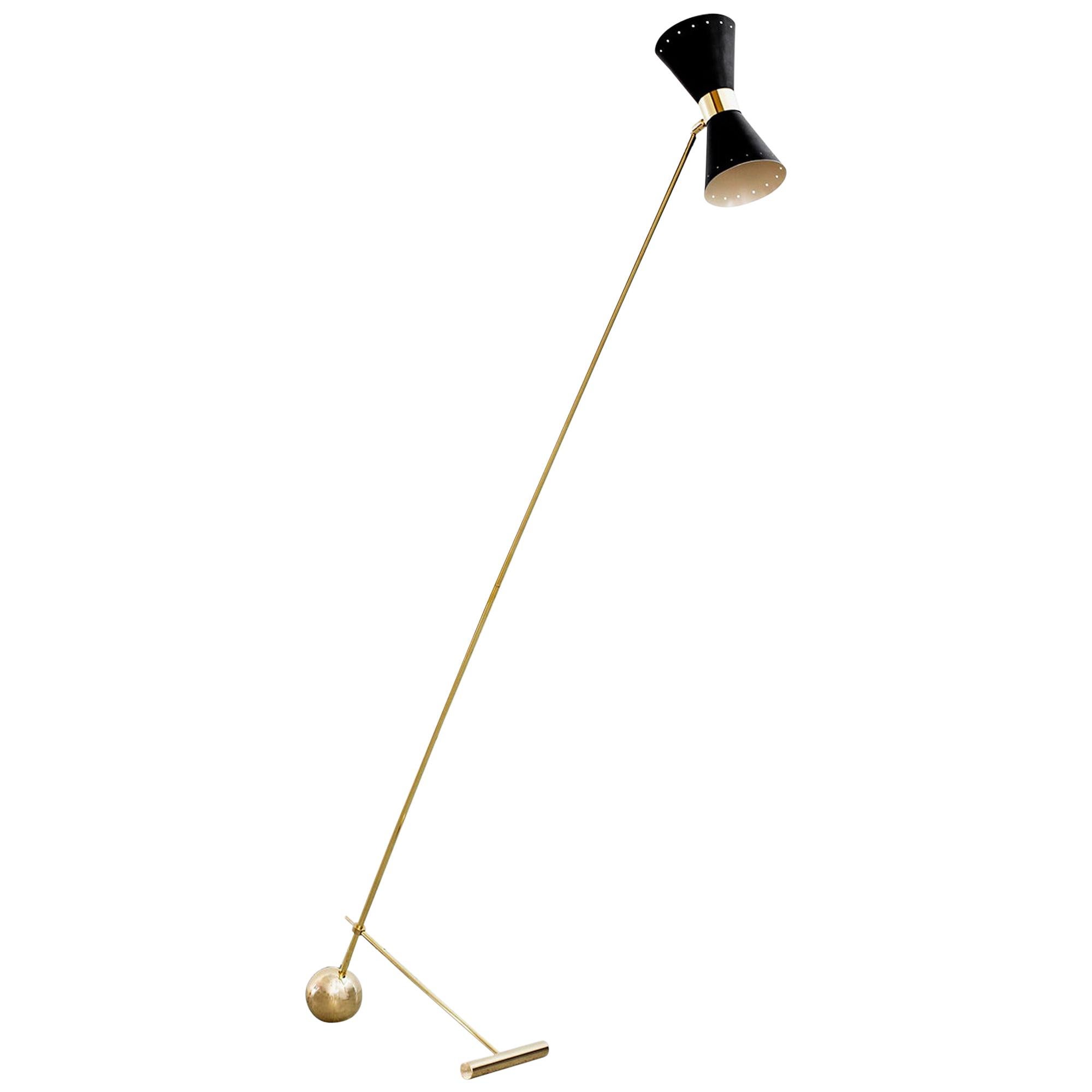 Italian Floor Lamp with Black Metal Shade For Sale