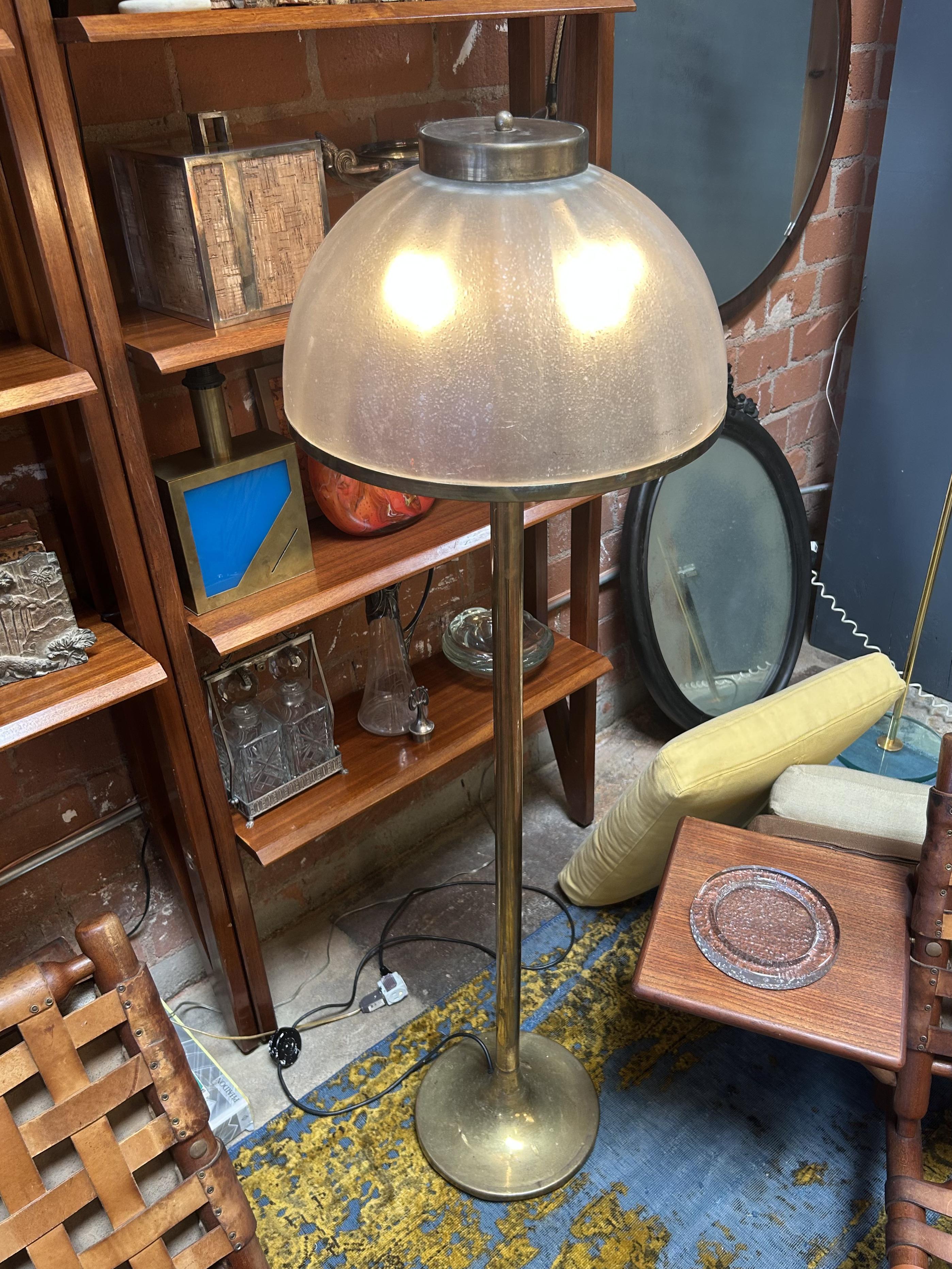 Italian Floor Lamp with Domed Textured Glass Shade, 1970s For Sale 4
