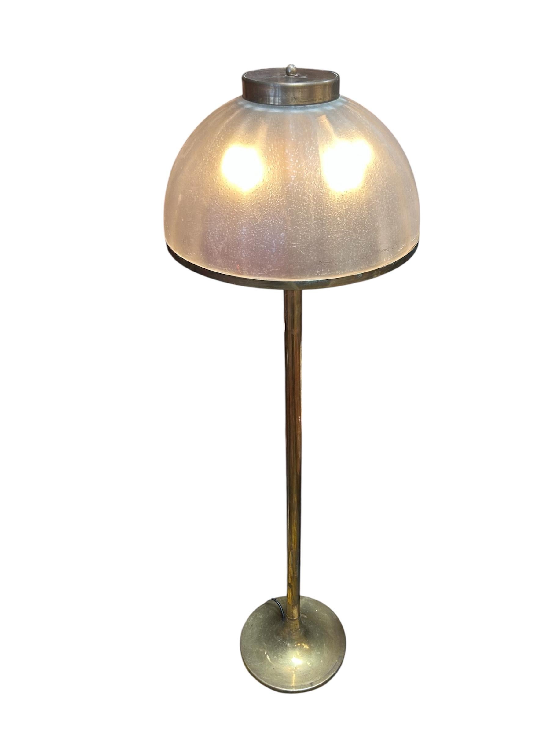Italian Floor Lamp with Domed Textured Glass Shade, 1970s For Sale 5