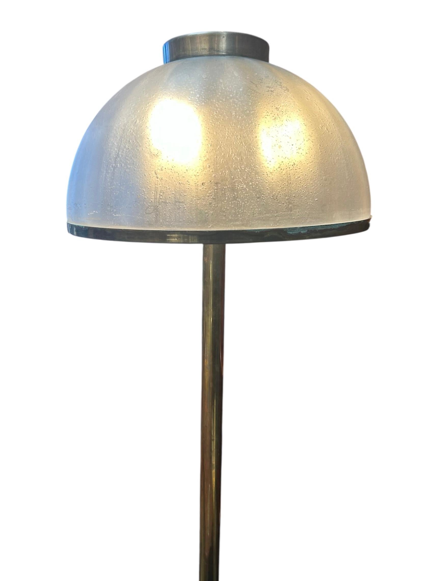 Italian Floor Lamp with Domed Textured Glass Shade, 1970s For Sale 6