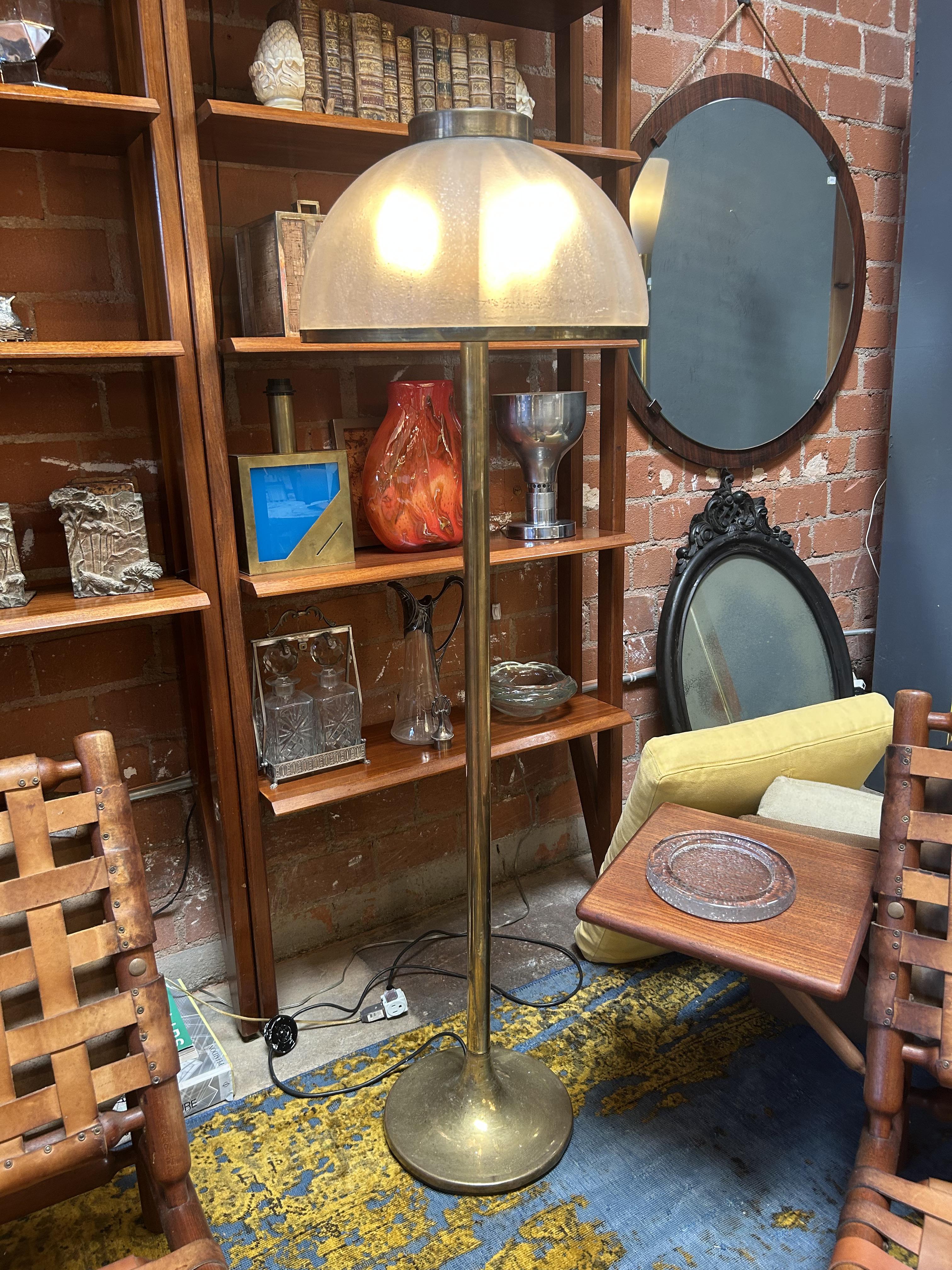 Mid-Century Modern Italian Floor Lamp with Domed Textured Glass Shade, 1970s For Sale