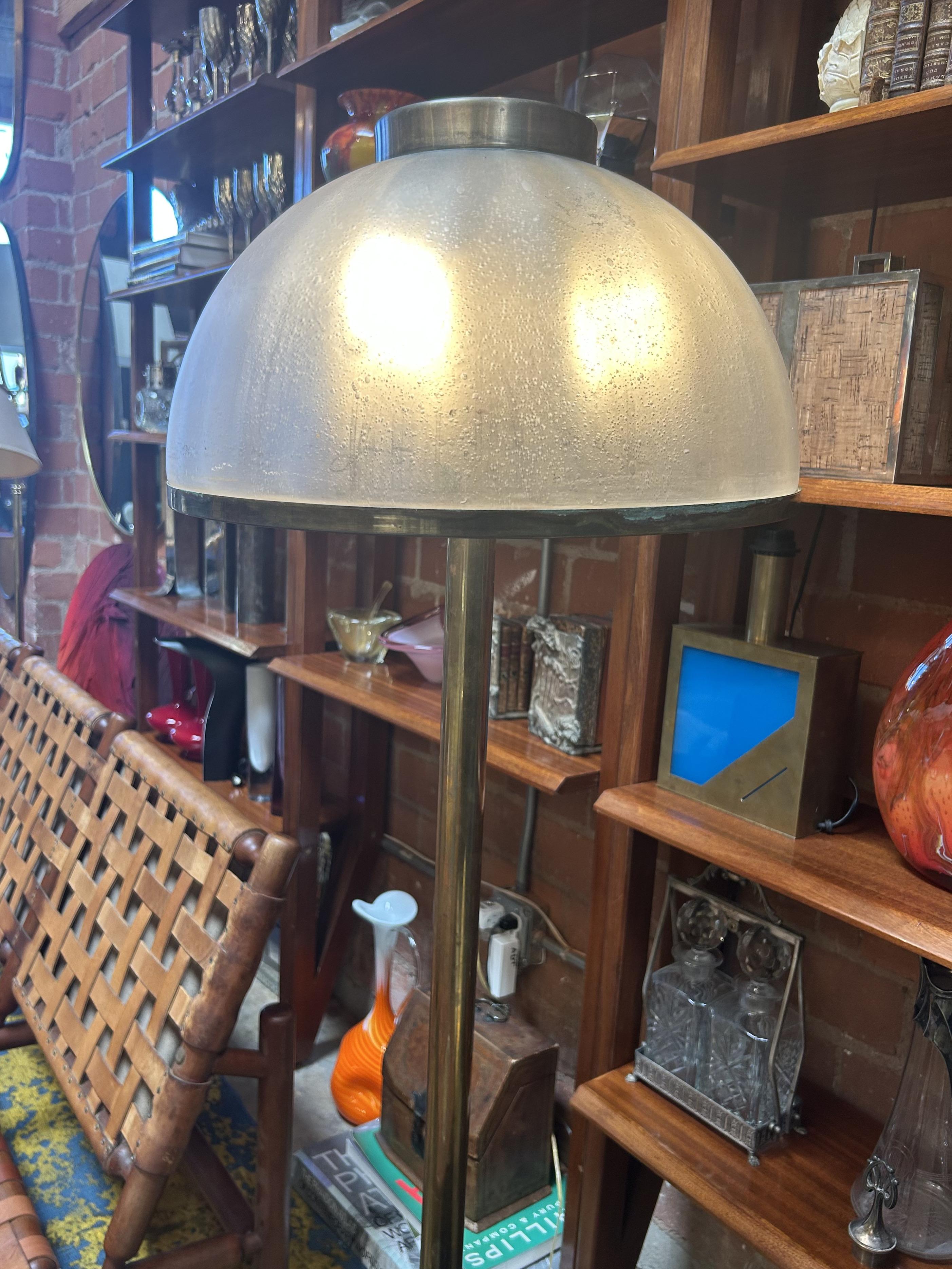 Italian Floor Lamp with Domed Textured Glass Shade, 1970s In Good Condition For Sale In Los Angeles, CA