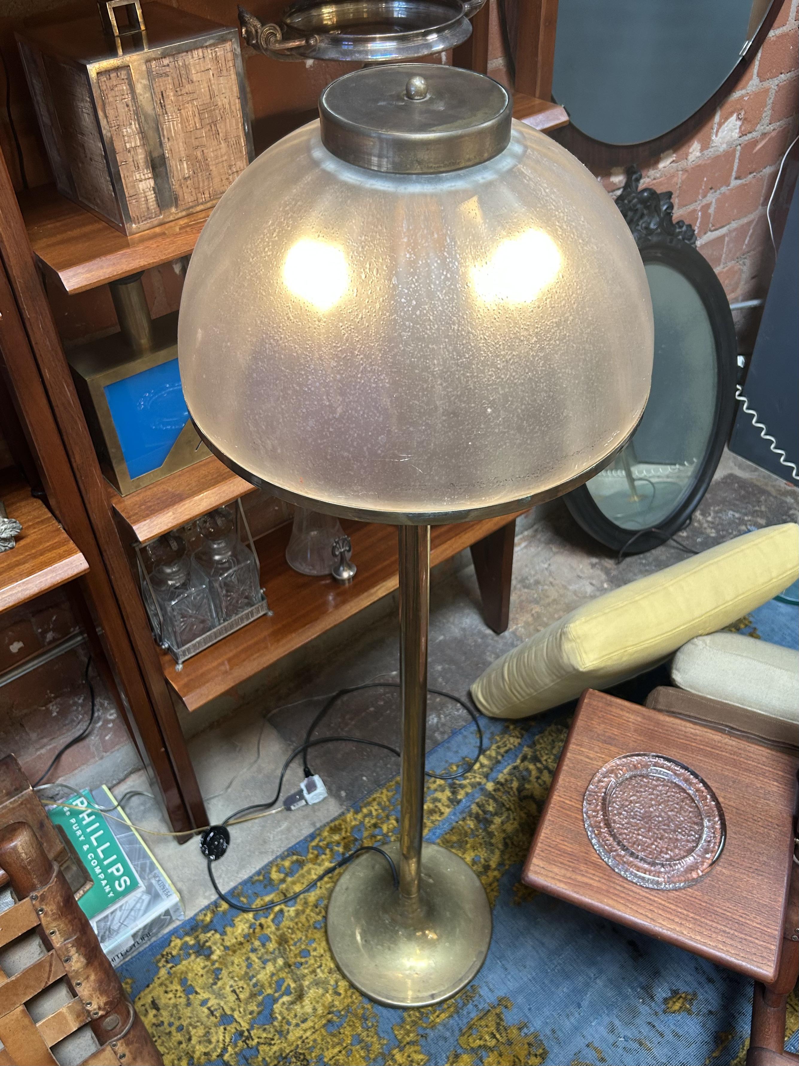 Italian Floor Lamp with Domed Textured Glass Shade, 1970s For Sale 1