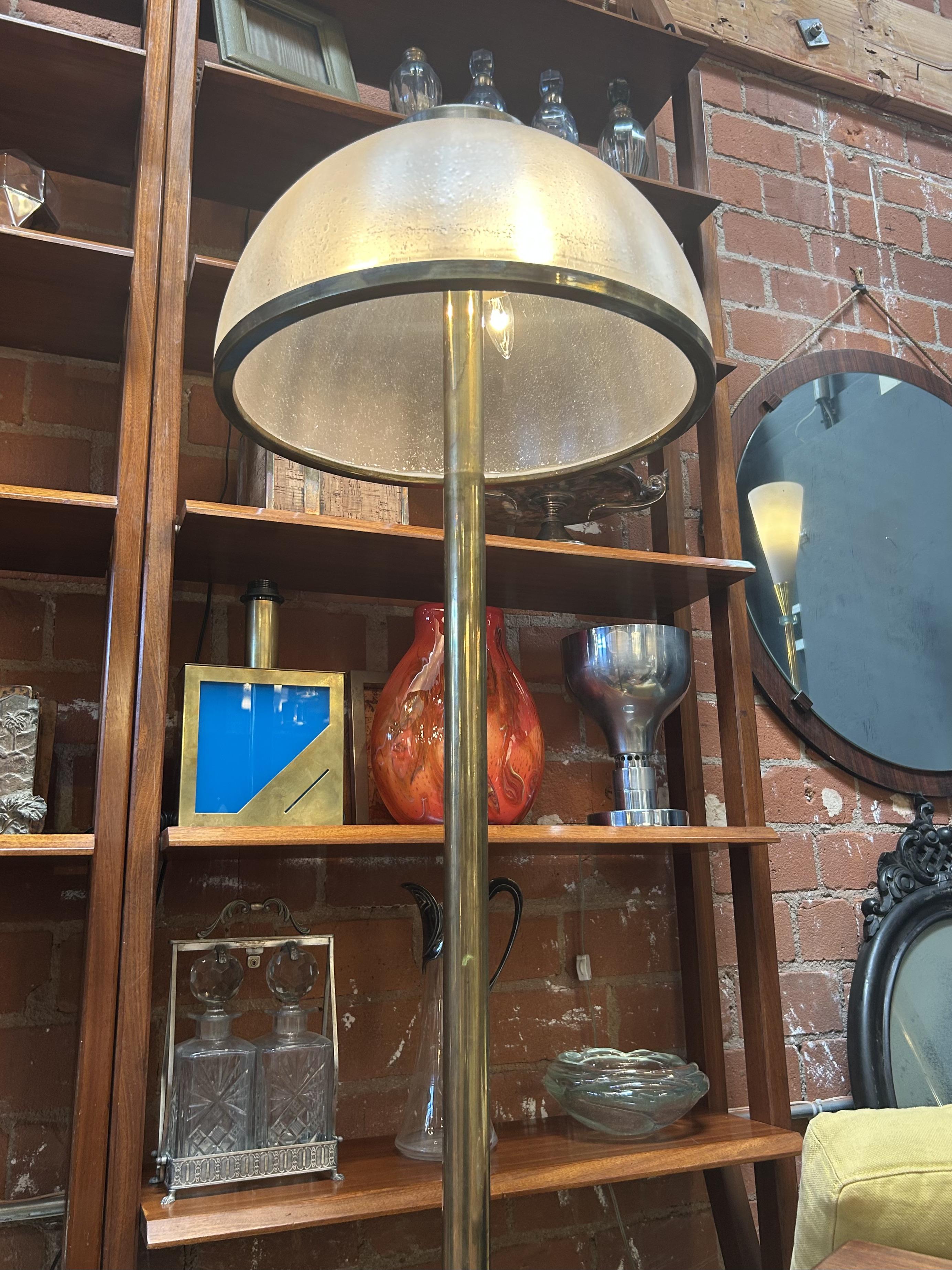Italian Floor Lamp with Domed Textured Glass Shade, 1970s For Sale 2