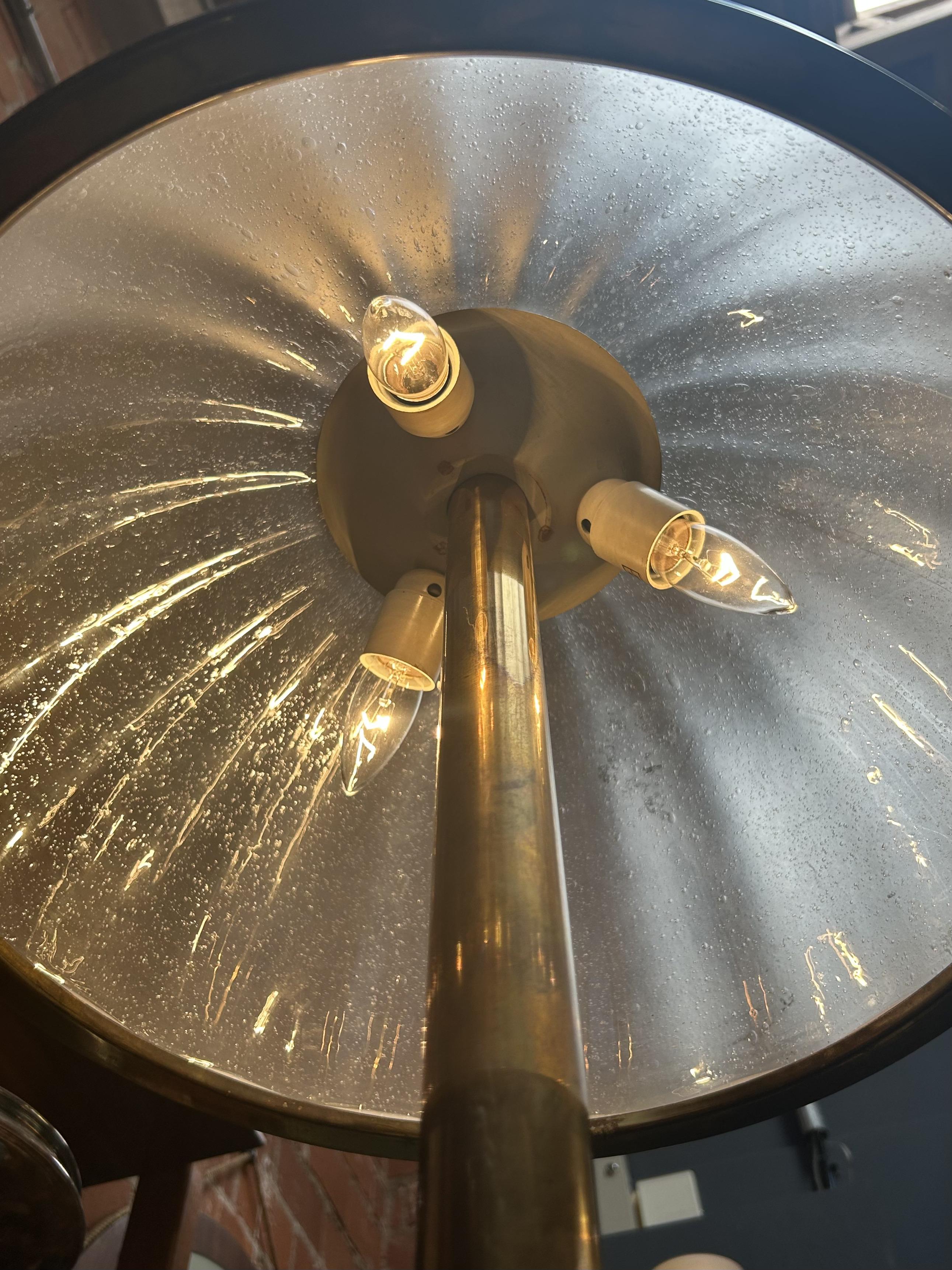 Italian Floor Lamp with Domed Textured Glass Shade, 1970s For Sale 3