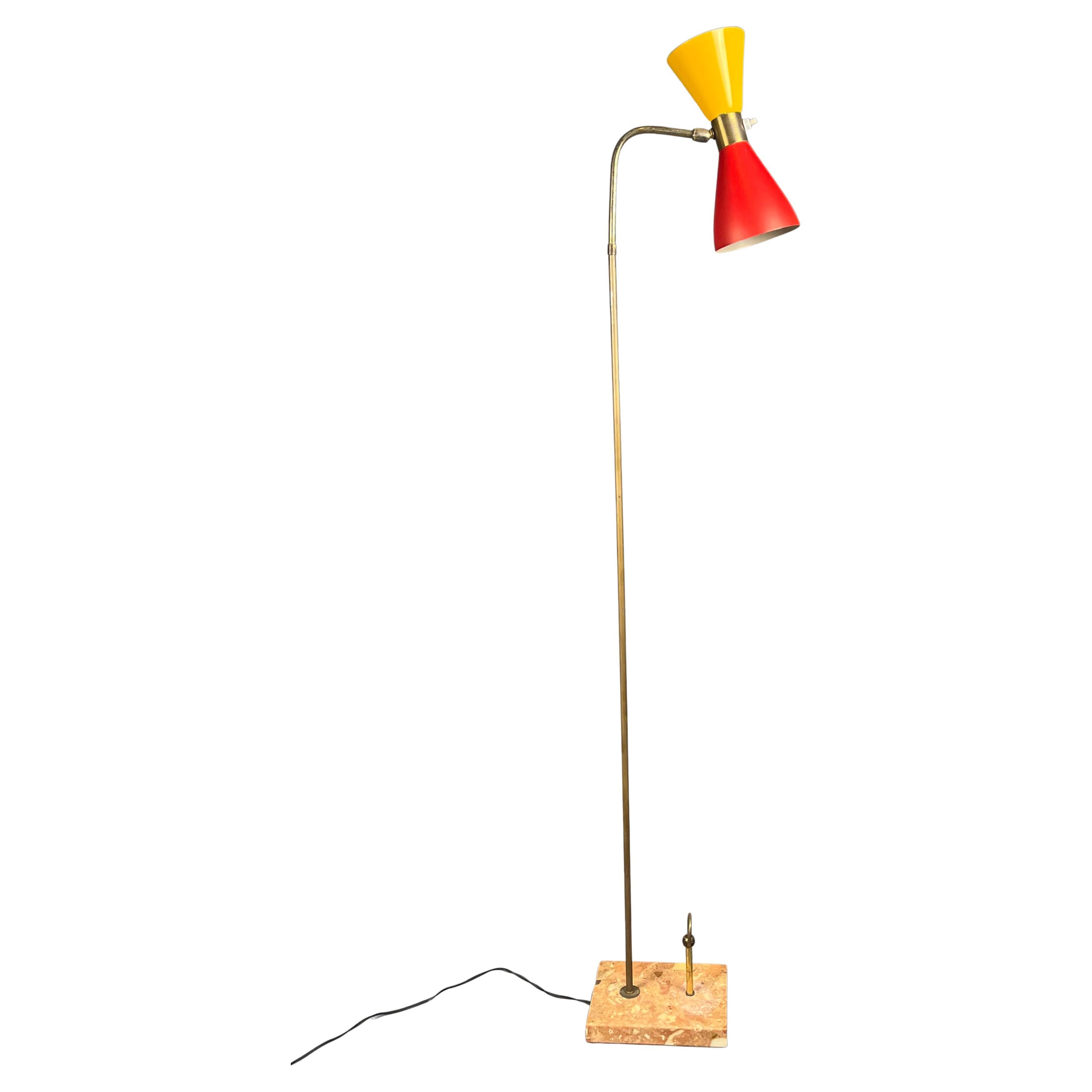 Italian floor lamp with double cone shade and Italian marble base, 1950s For Sale