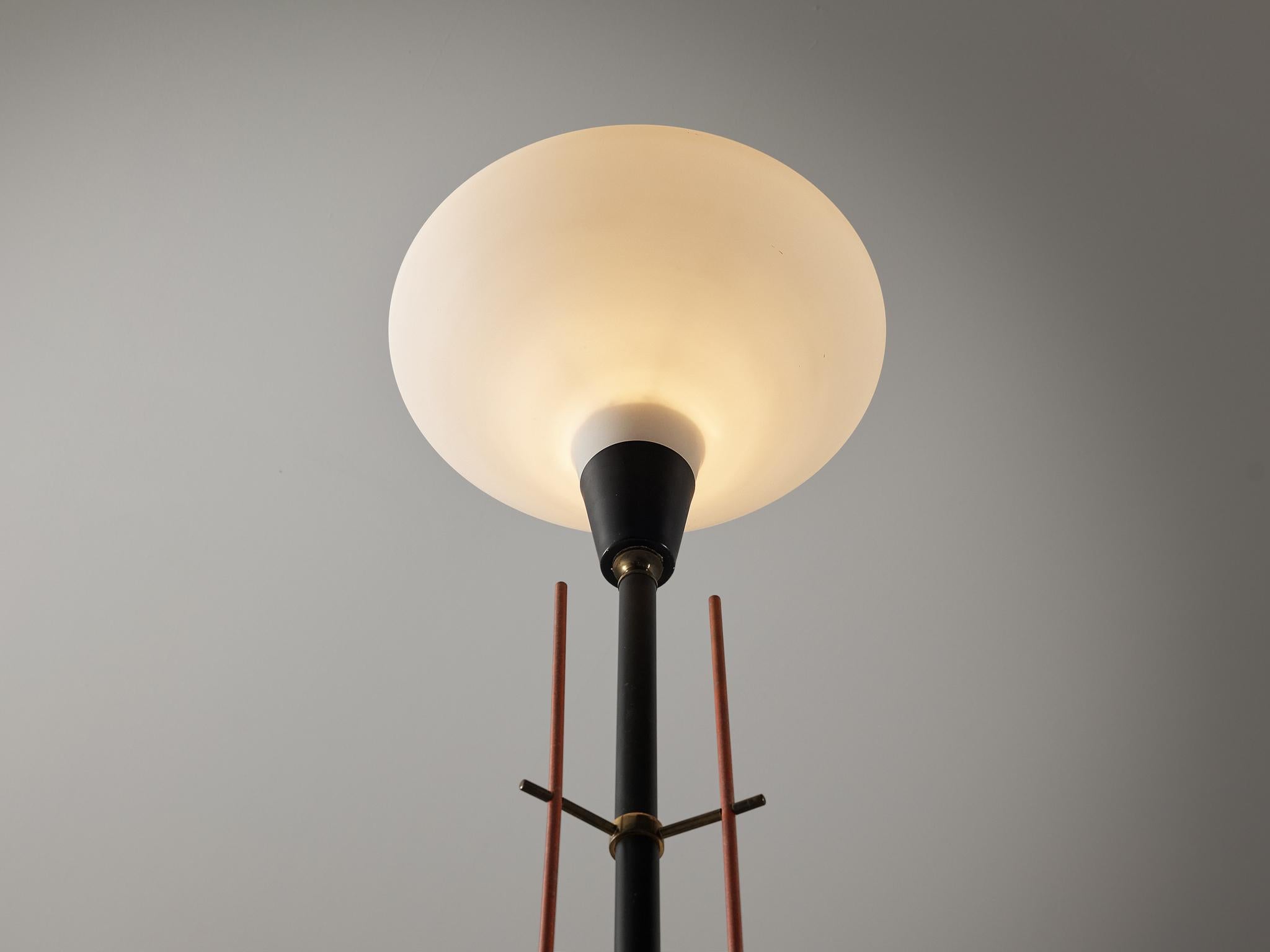 Mid-20th Century Italian Floor lamp with Red Detailing and Marble Base For Sale