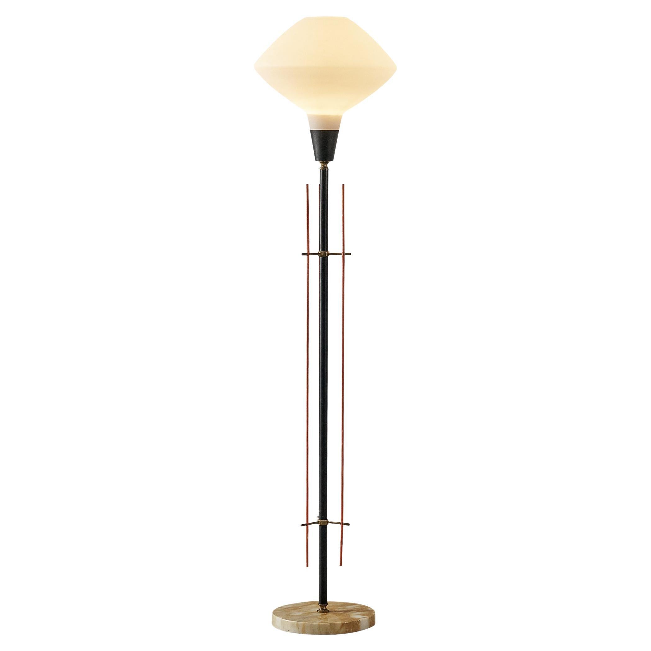Italian Floor lamp with Red Detailing and Marble Base For Sale