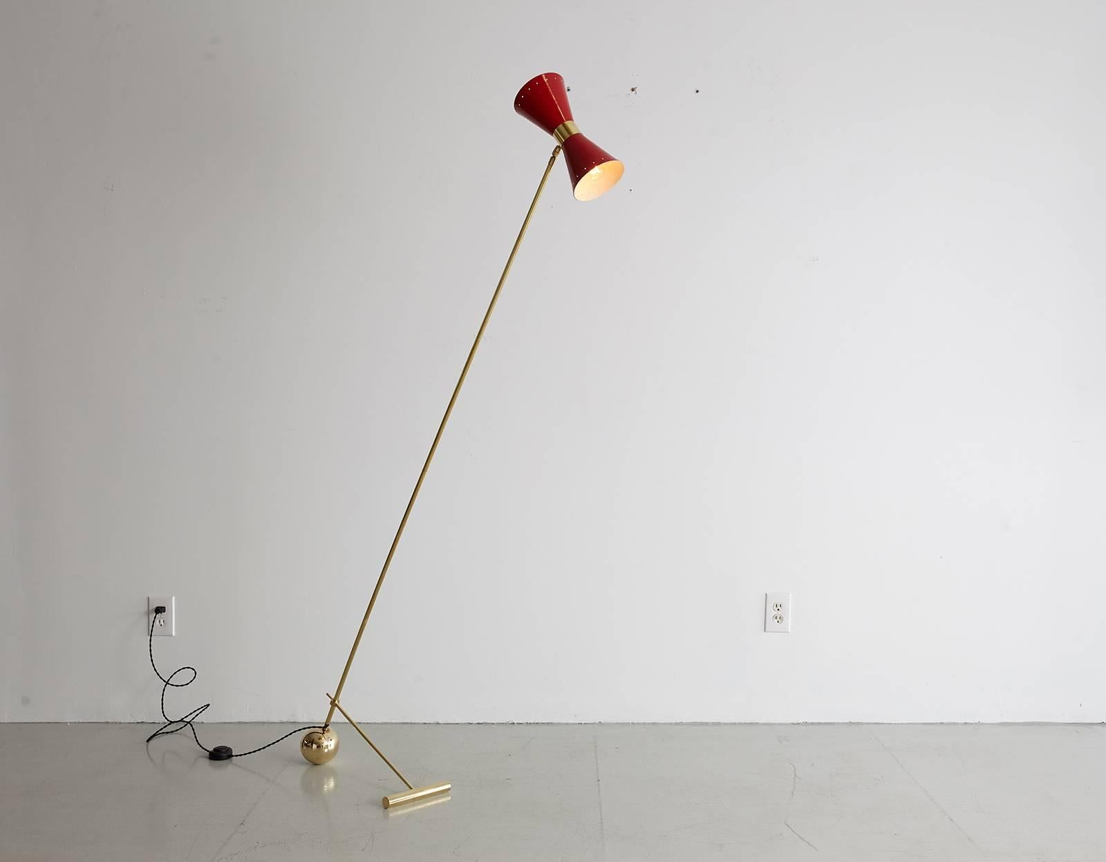 Italian Floor Lamp with Red Metal Shade In Good Condition In Beverly Hills, CA