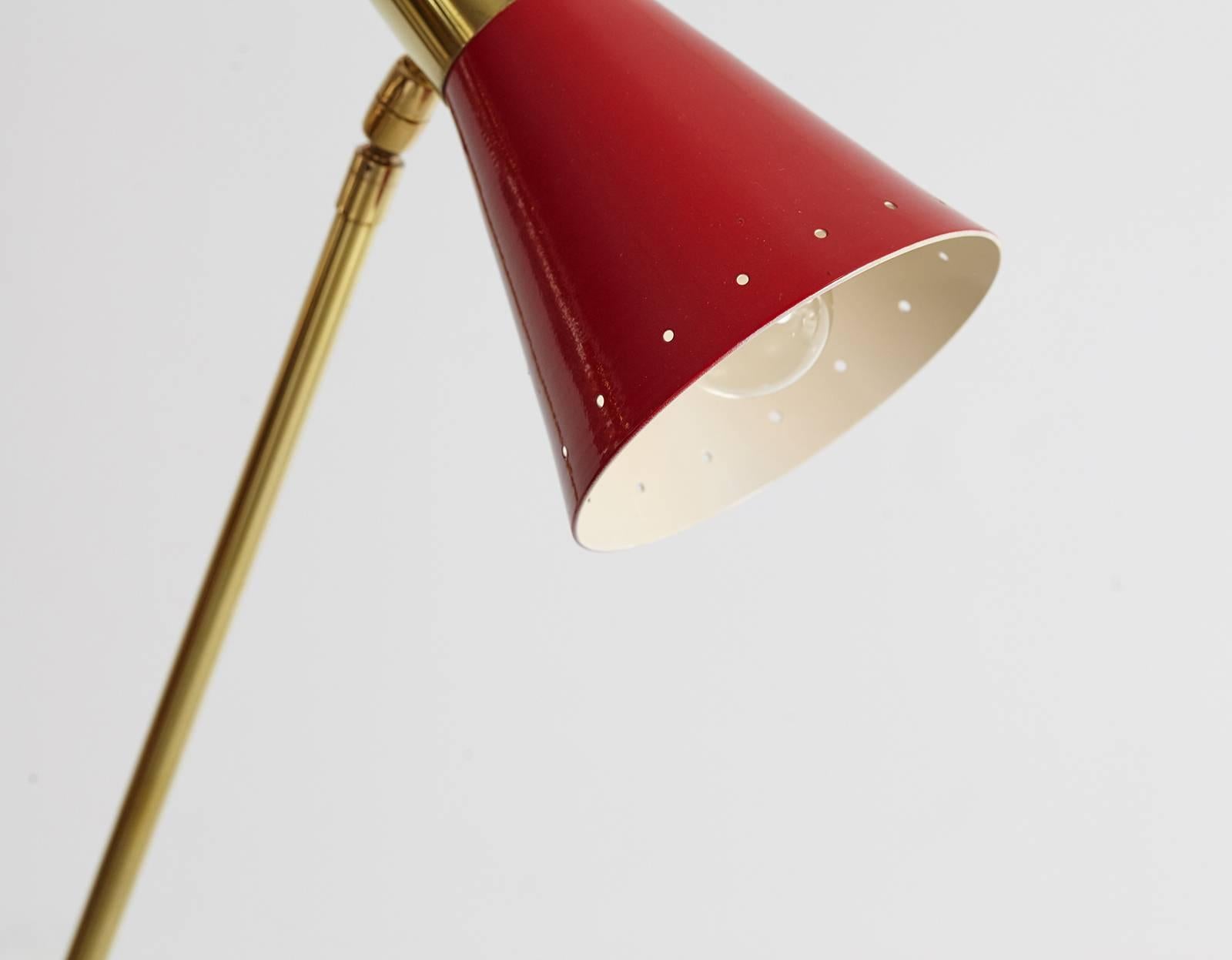 Italian Floor Lamp with Red Metal Shade For Sale 1