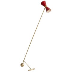Italian Floor Lamp with Red Metal Shade