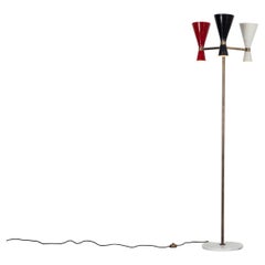Lampadaire italien avec abat-jour en métal de couleur rouge, blanc et noir, base en marbre, années 1950