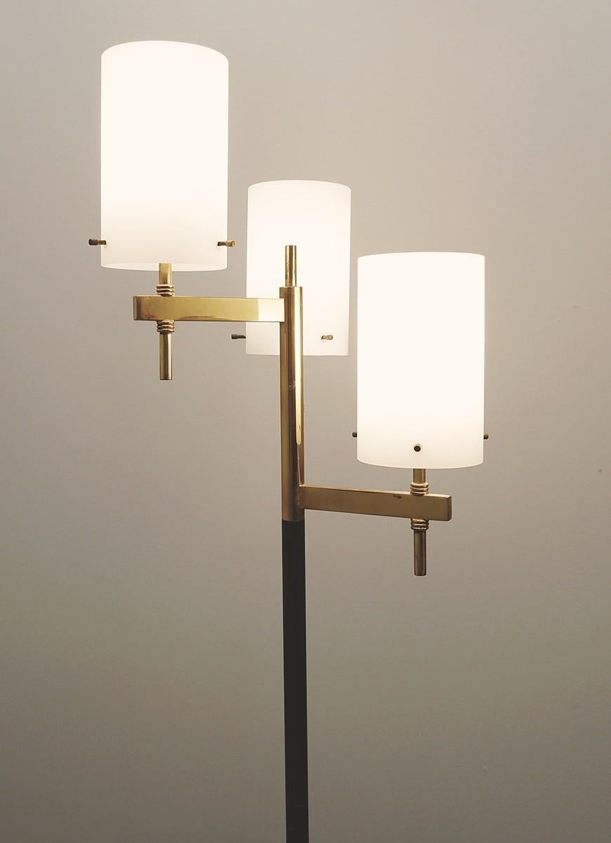 Italian floor lamp with three Opaline shades in the style of Stilnovo, 1950s.