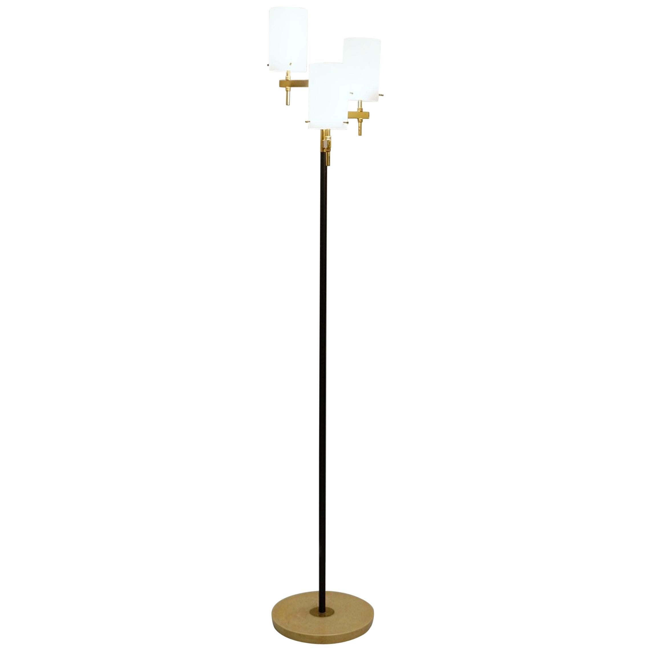 Italian Floor Lamp with Three Opaline Shades in the style Stilnovo, 1950s For Sale