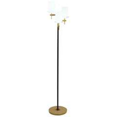 Retro Italian Floor Lamp with Three Opaline Shades in the style Stilnovo, 1950s