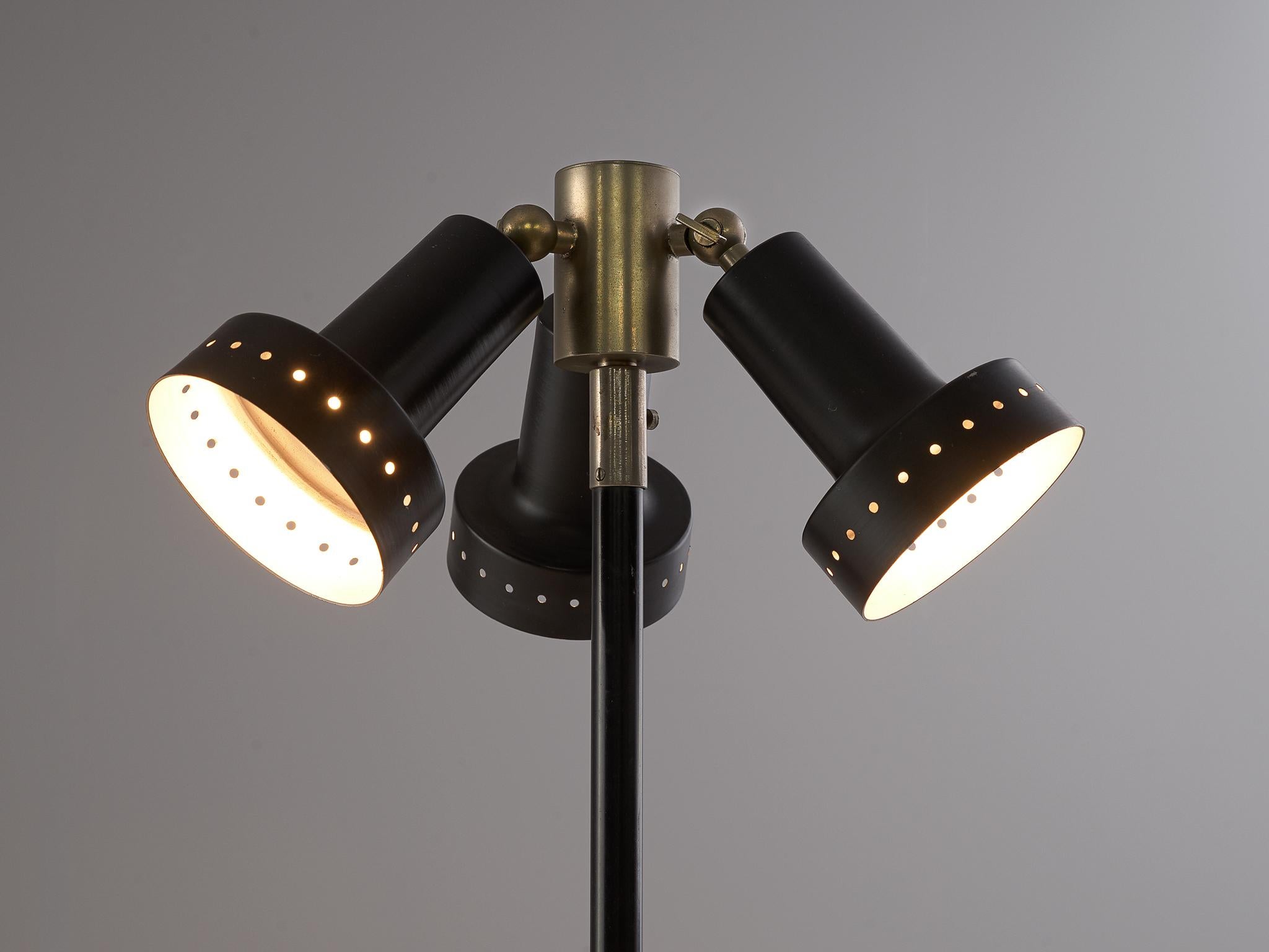 Mid-Century Modern Italian Floor Lamp with Three Rotatable Shades in Black For Sale