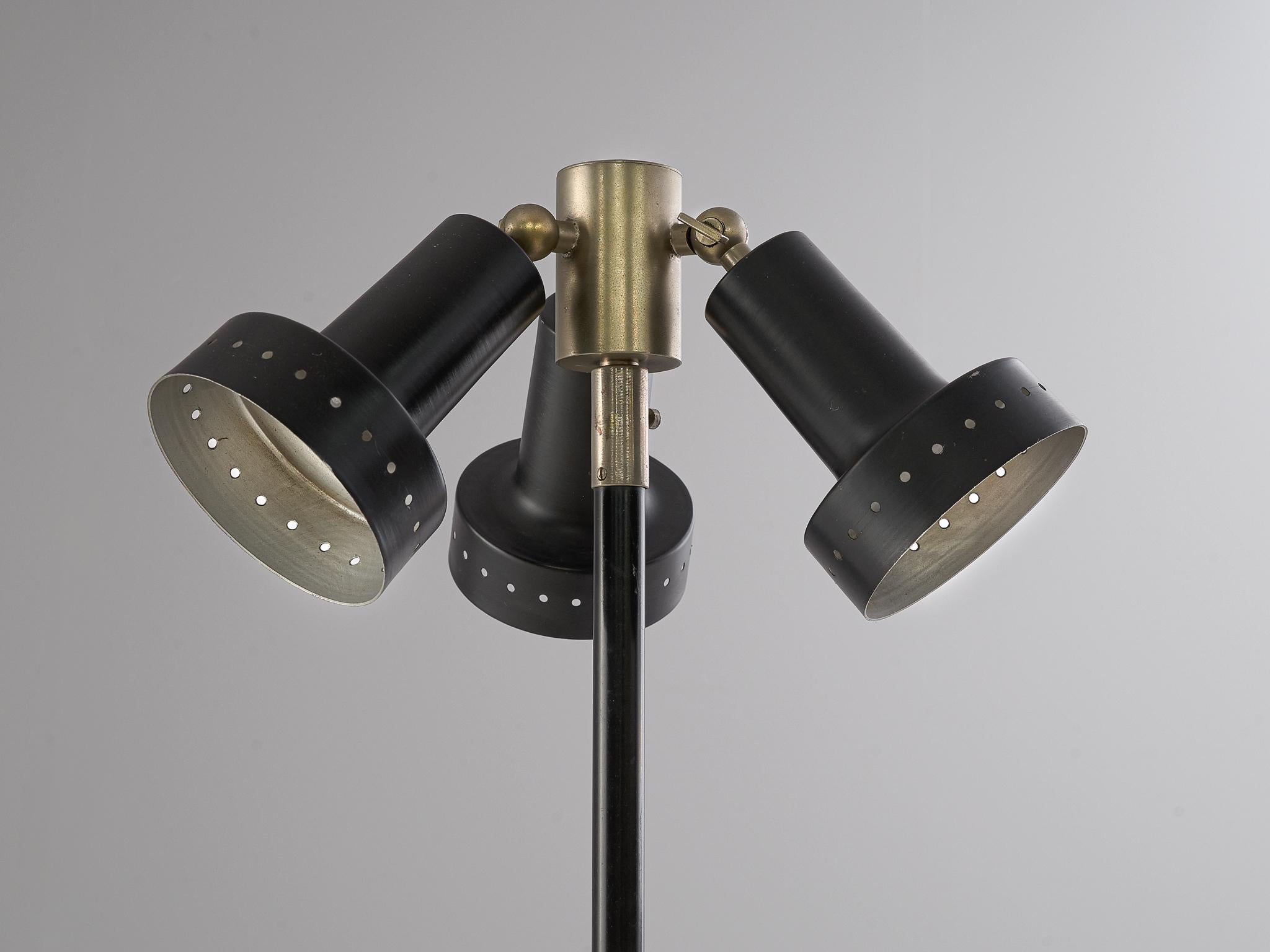 Mid-20th Century Italian Floor Lamp with Three Rotatable Shades in Black For Sale