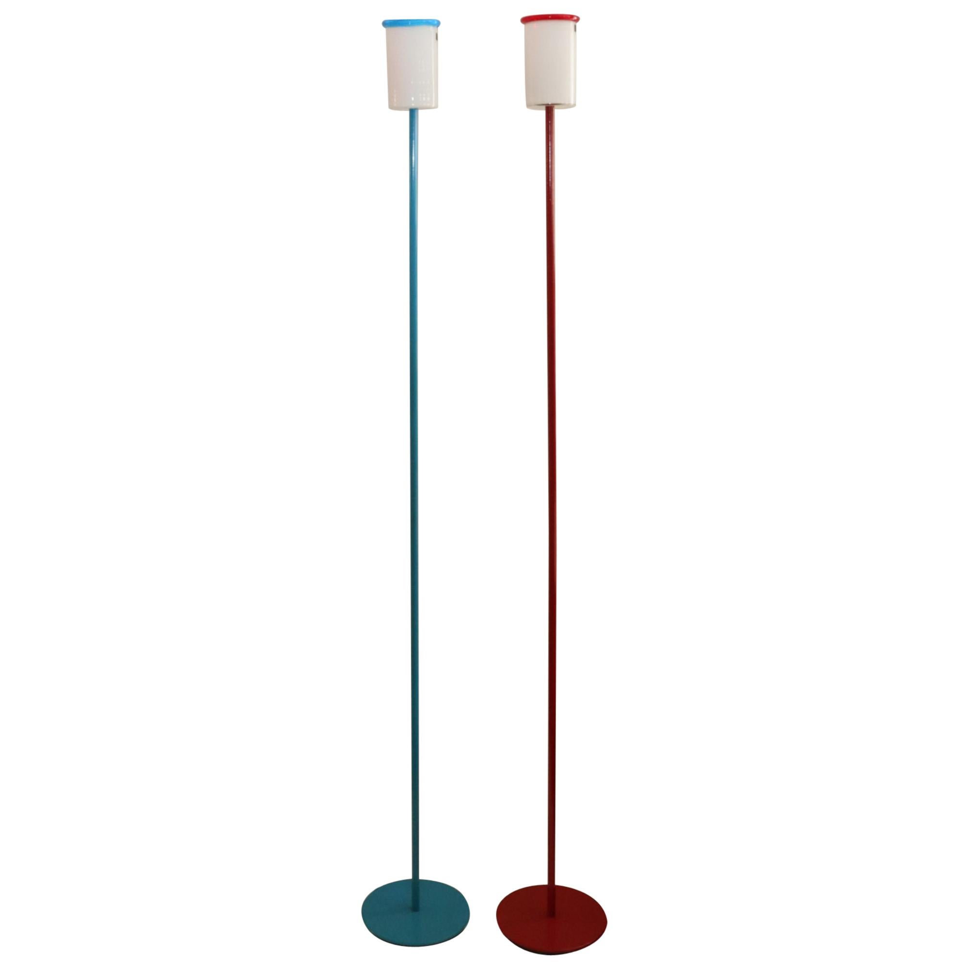 Italian Floor Lamps by ITRE Murano Hand-Blown Glass Diffusers For Sale