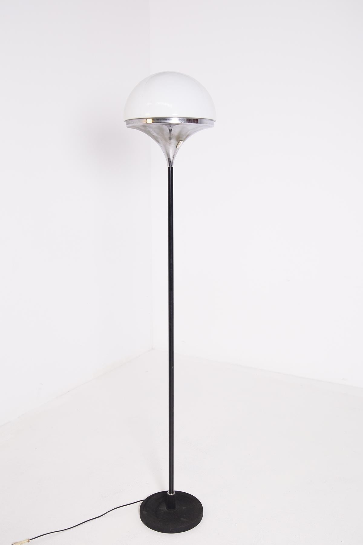Mid-Century Modern Italian Floor Lamps by Stilnovo Opaline Glass and Iron