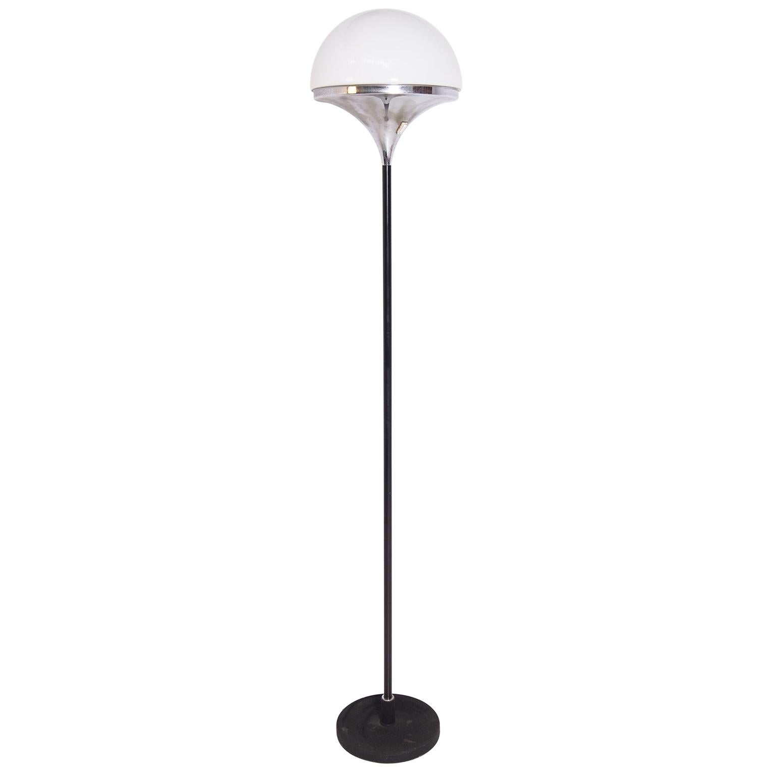 Italian Floor Lamps by Stilnovo Opaline Glass and Iron