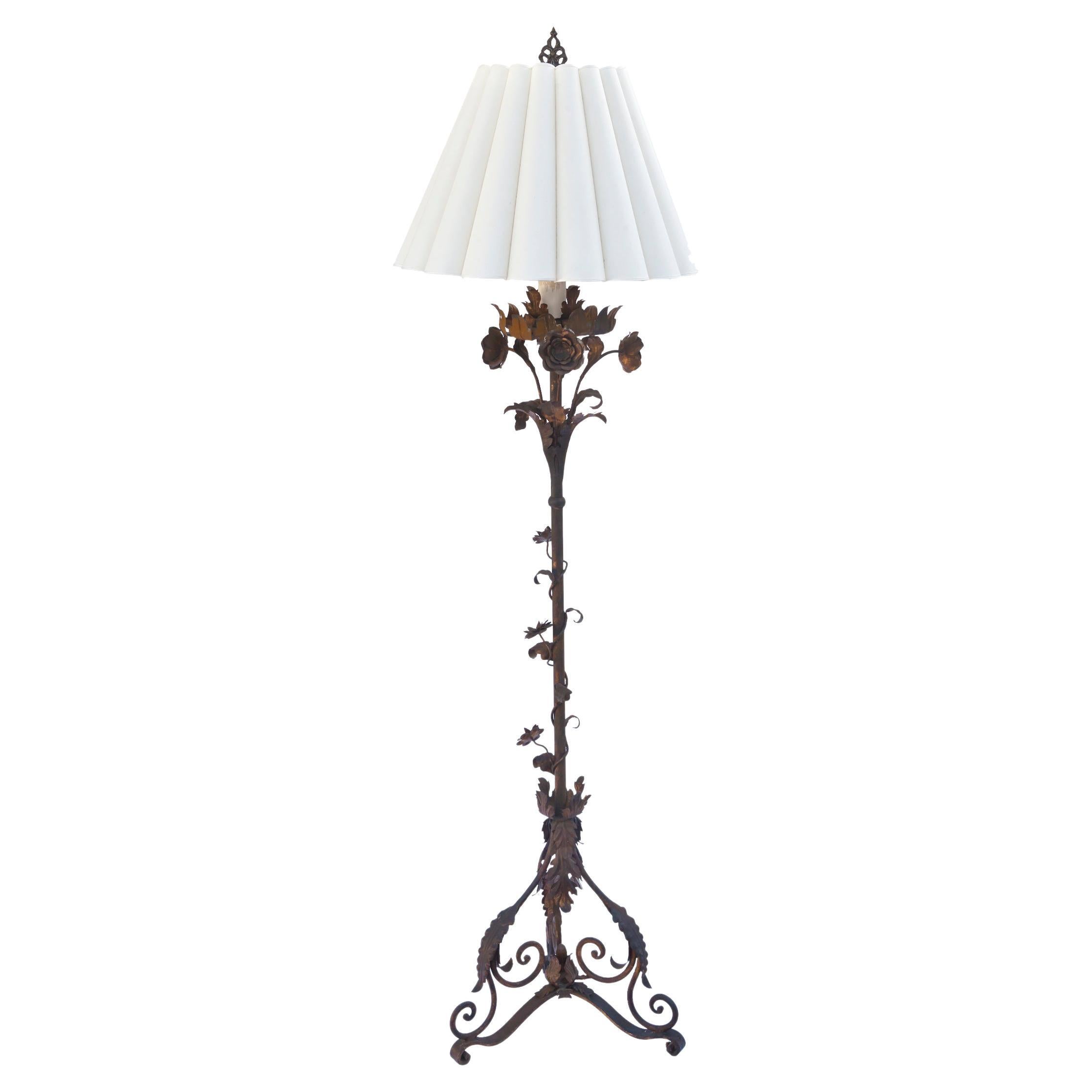 Italian Iron Floor Lamps with Patinaed Rusty Finish