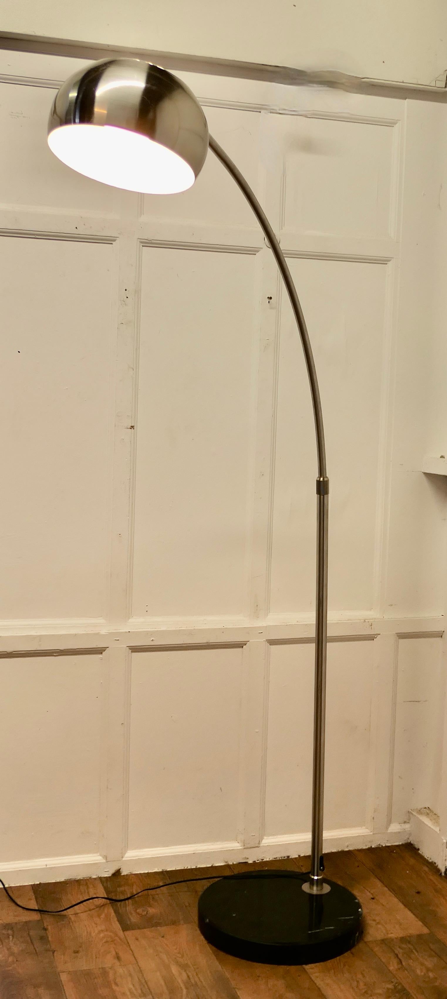 Mid-Century Modern Italian Floor Standing Chrome Arc Lamp on Marble Base