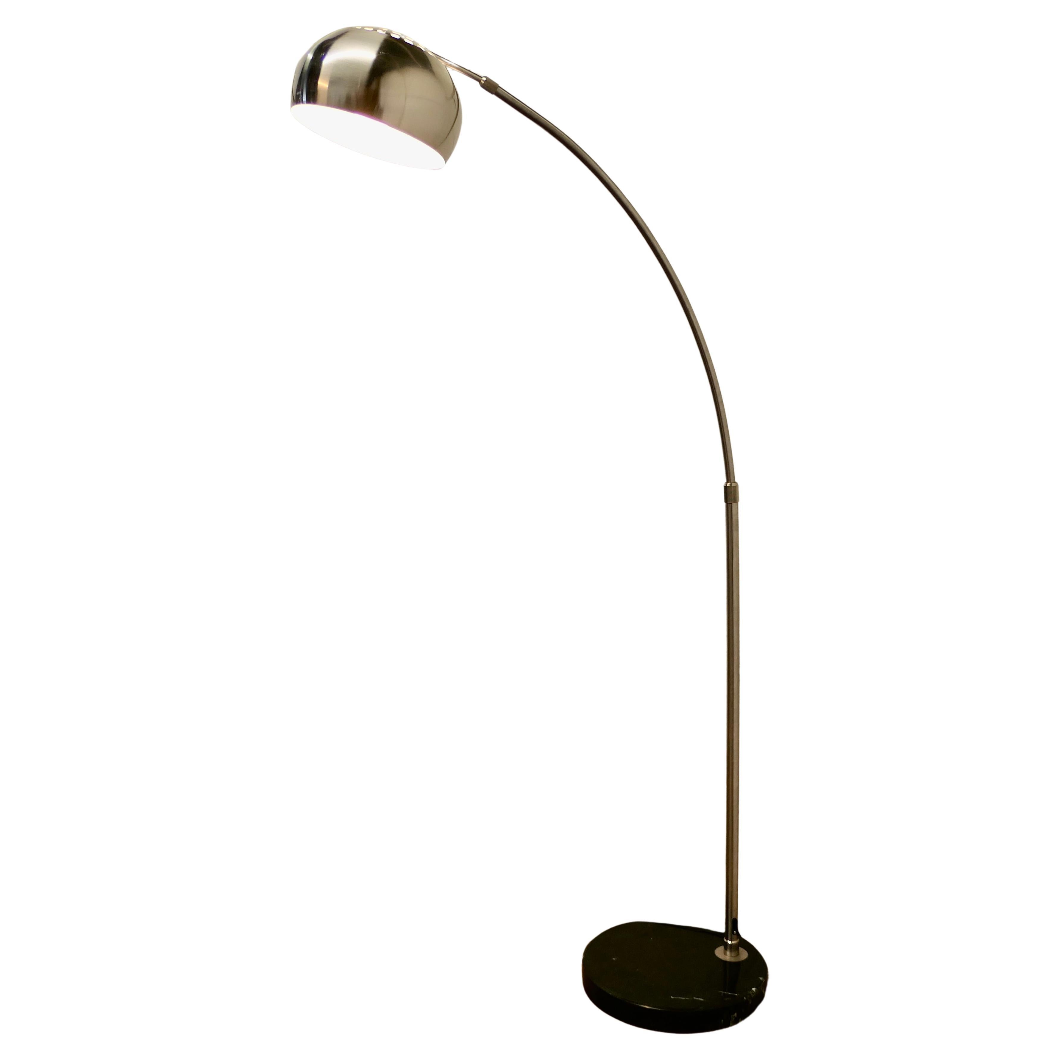 Italian Floor Standing Chrome Arc Lamp on Marble Base    For Sale