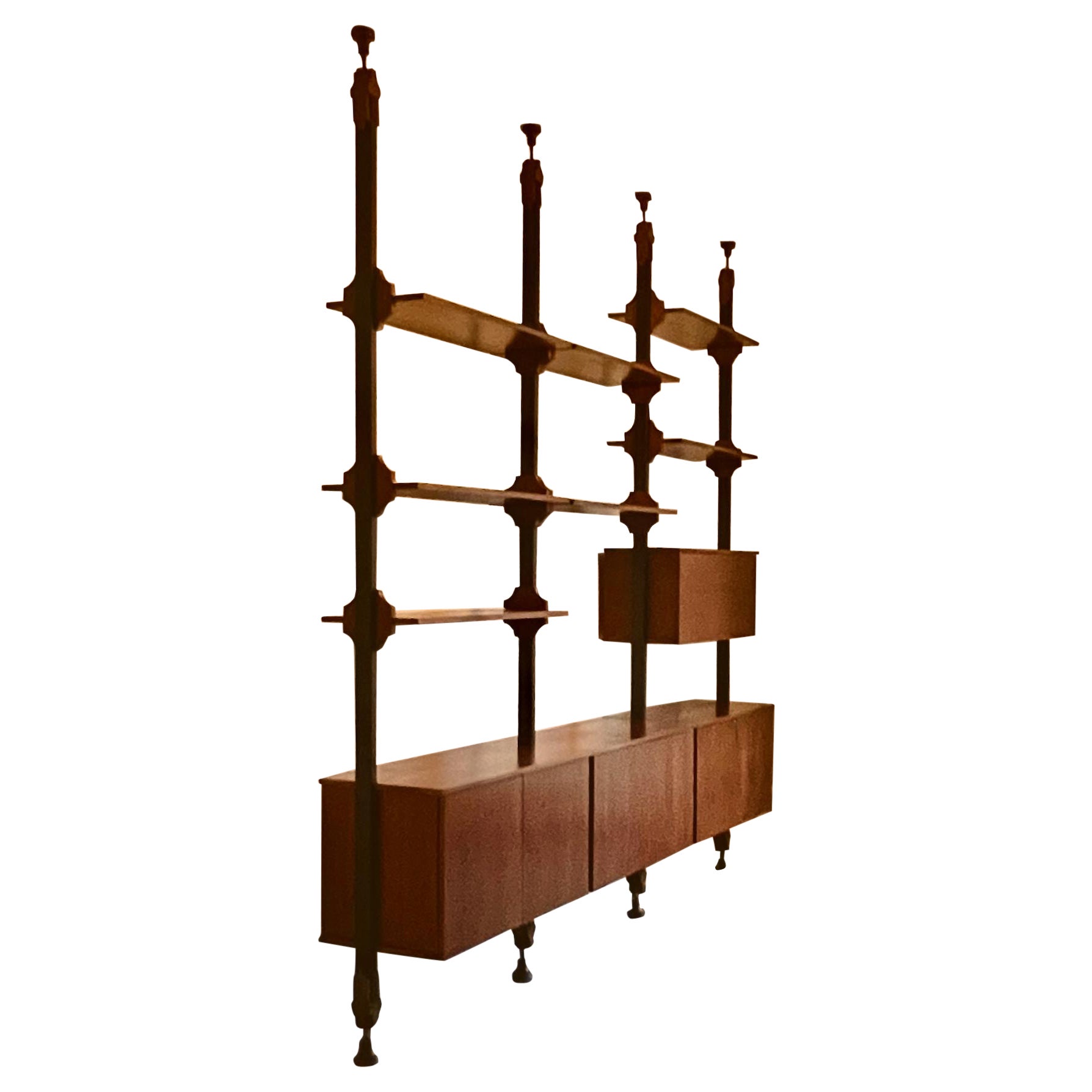 Italian Floor to Ceiling Shelving Unit, Three Bays, Second Half 20th Century