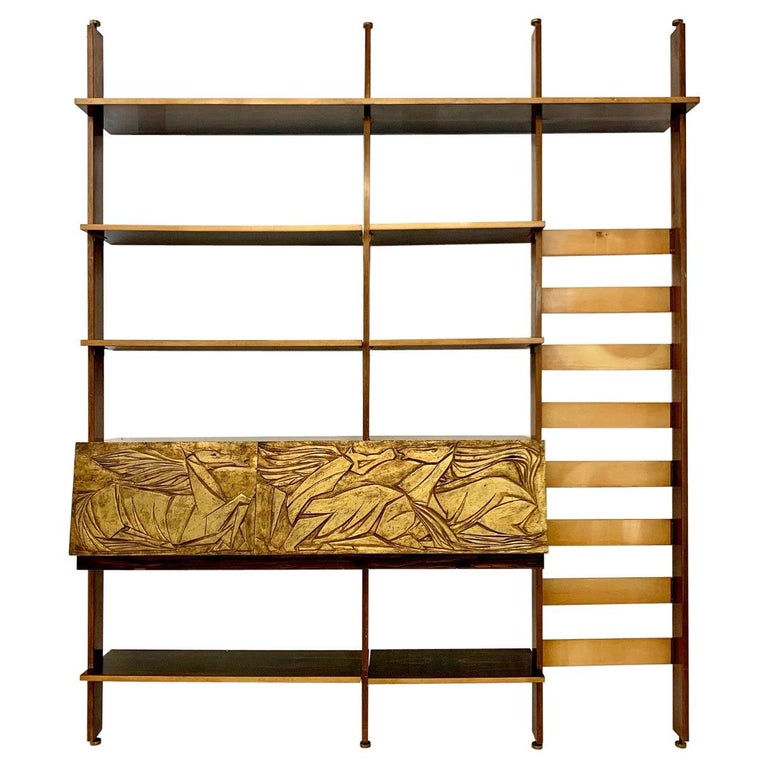 Italian Floor To Ceiling Wall Unit Or Bookshelf 1950s For Sale At