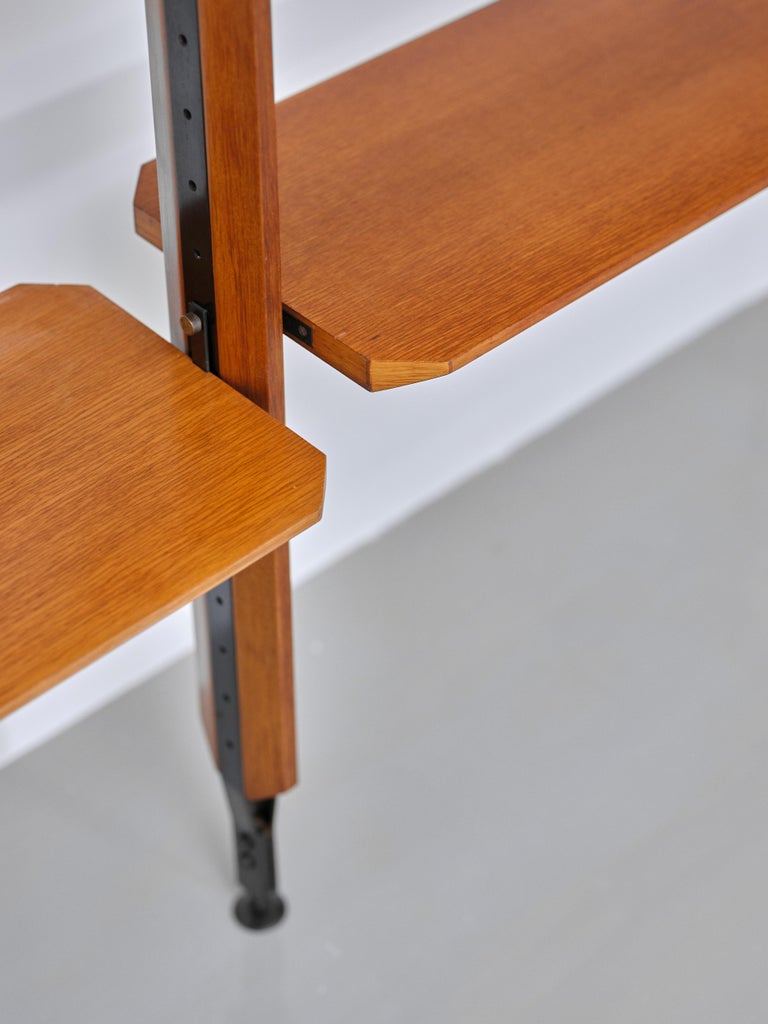 Italian Floor to Ceiling Wall Unit in Beach Wood and Burnished Bronze