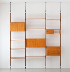 Italian Floor to Ceiling Wall Unit in Beach Wood and Burnished Bronze  , 1950s