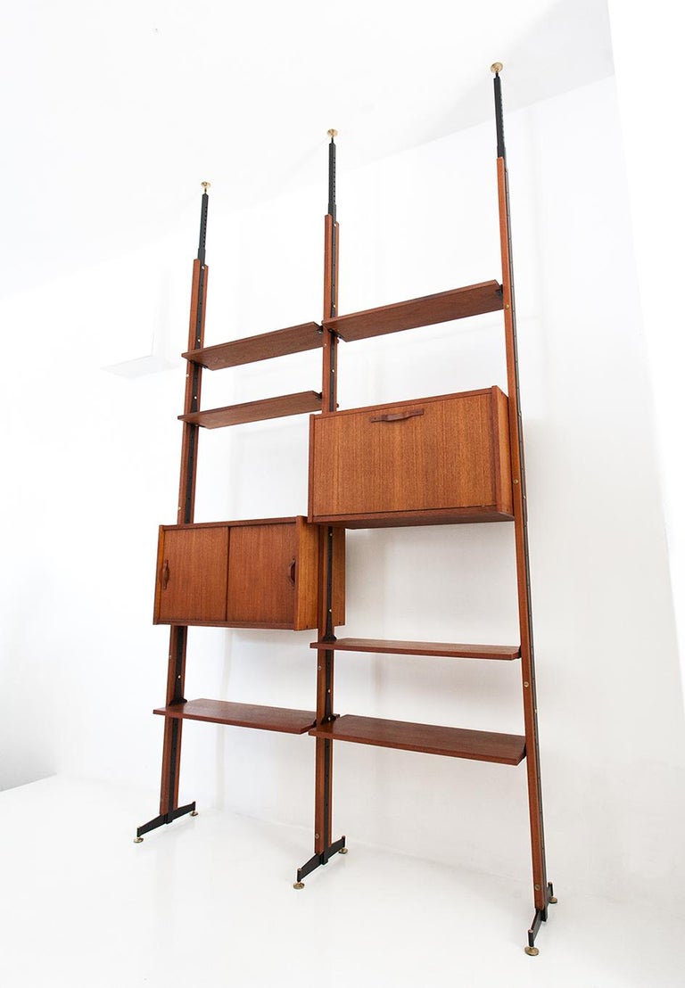 Italian Floor to Ceiling Wall Unit in Teak for Danielle at 1stDibs