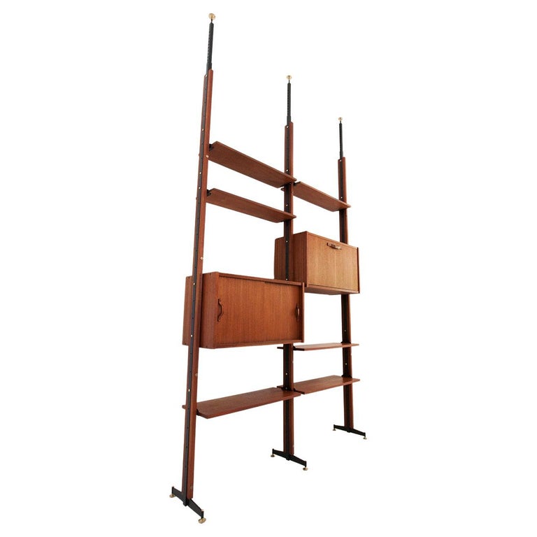 Italian Floor to Ceiling Wall Unit in Teak for Danielle at 1stDibs