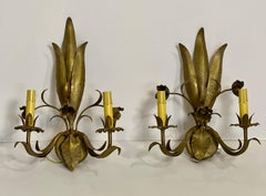 Italian Floral and Gilt Gold Leaf Sconces