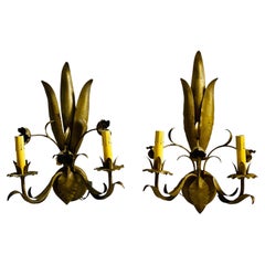 Italian Floral and Gilt Gold Leaf Sconces