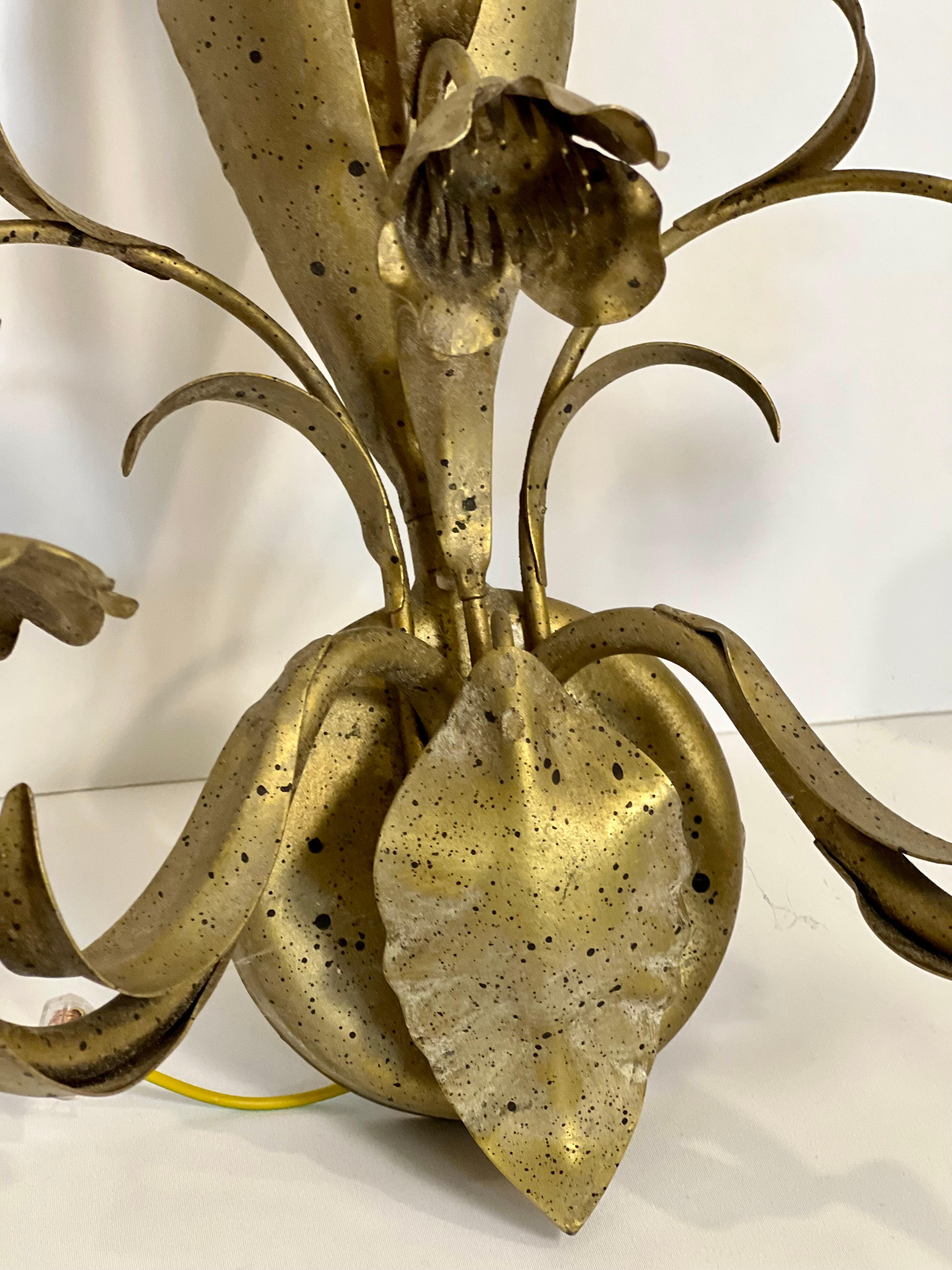 Italian Floral and Gilt Gold Leaf Sconces In Good Condition For Sale In Doylestown, PA