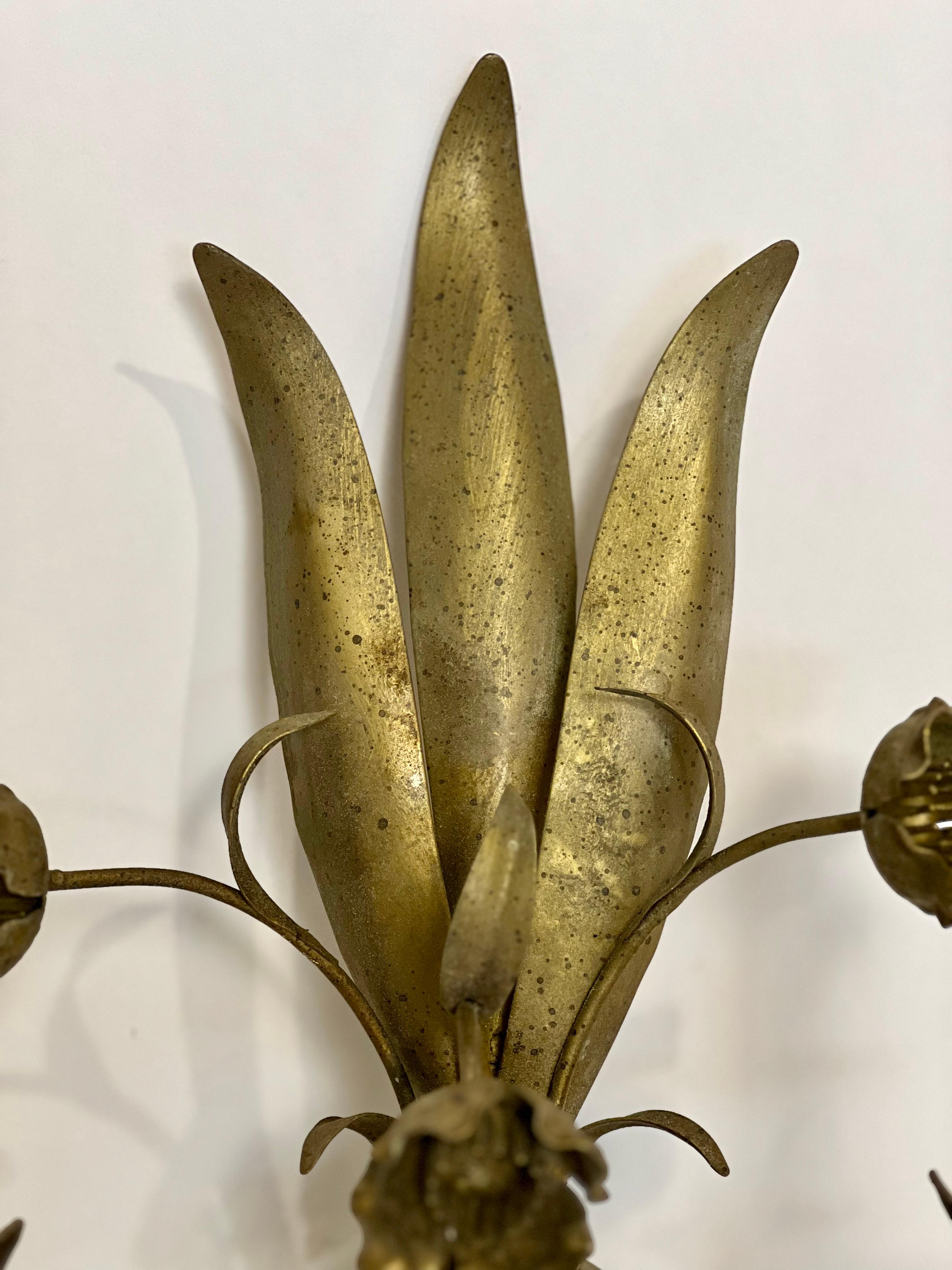Contemporary Italian Floral and Gilt Gold Leaf Sconces For Sale