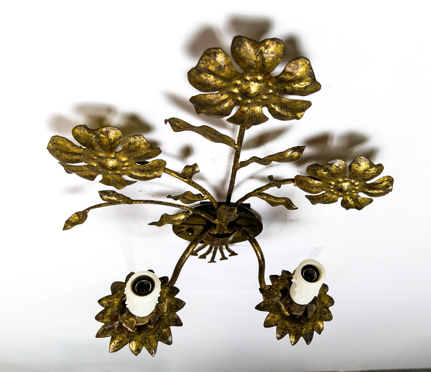 Italian Gilded Floral Candelabra Sconces, Pair 3