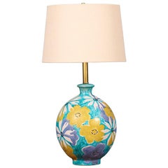 Italian Floral Ceramic Table Lamp by Raymor