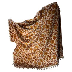 Italian Floral Cotton Silk Velvet Bedspread with Original Bed Skirt, circa 1970