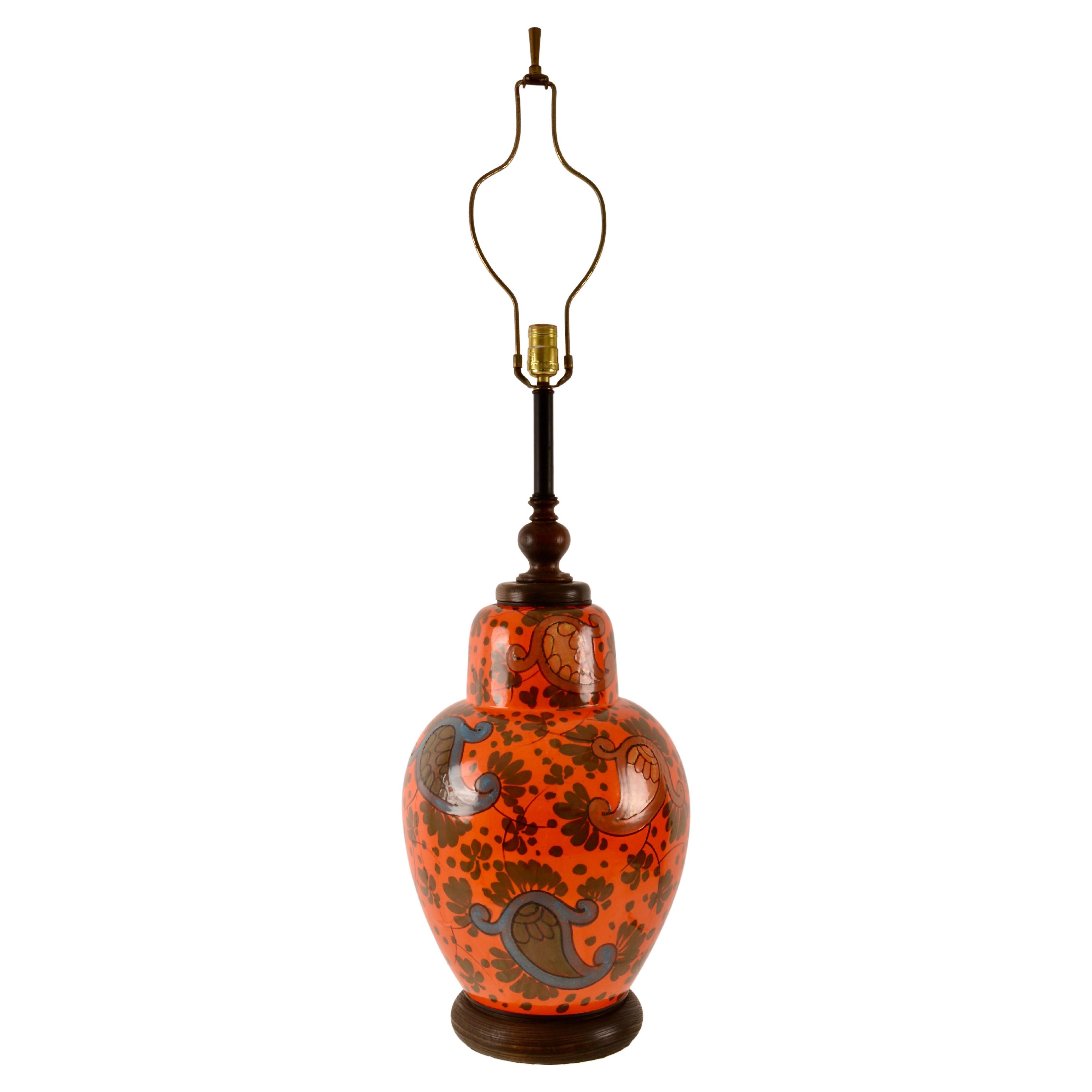 Lampe italienne en céramique à motifs floraux, vers les années 1960