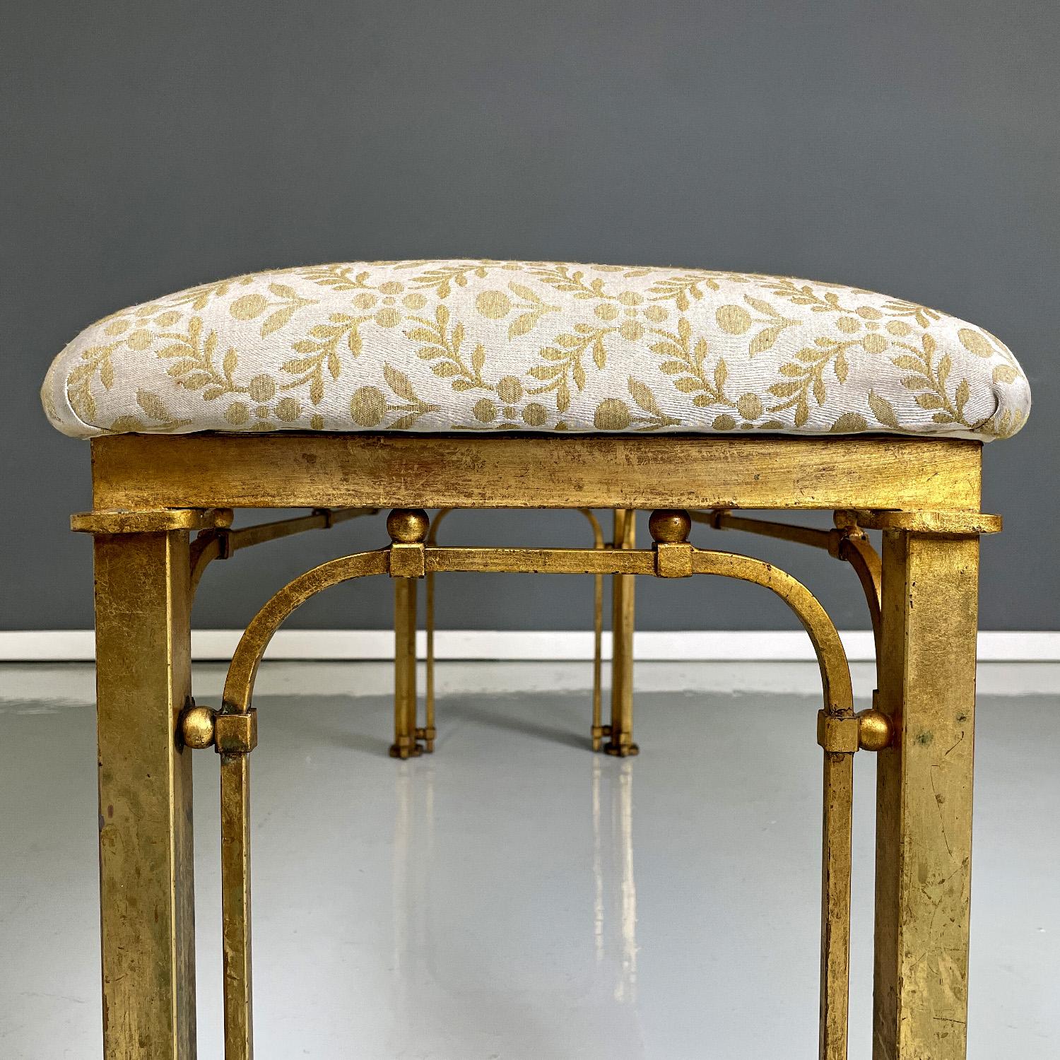 Italian floral fabric footrest or bench with golden metal structure, 1980s For Sale 1