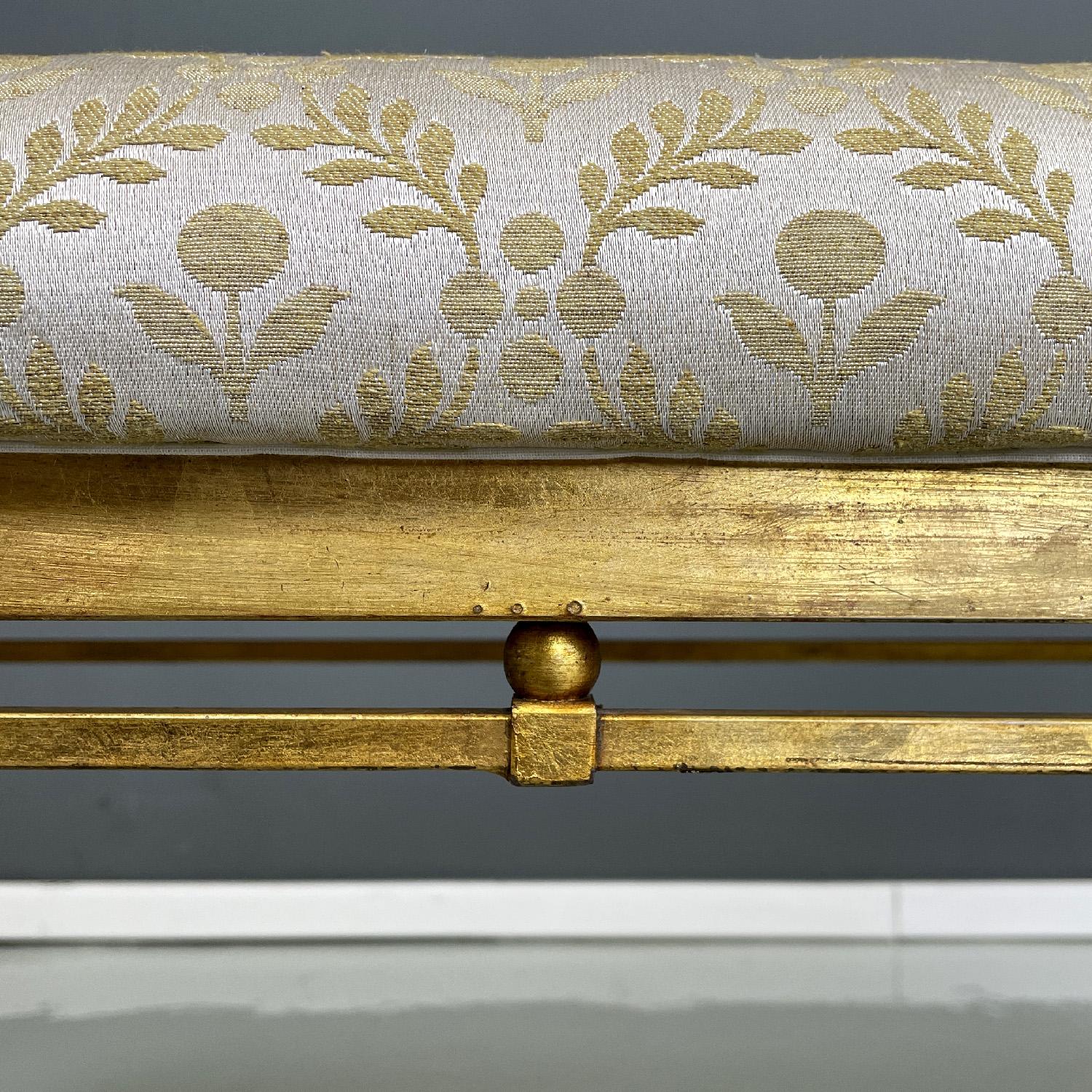 Italian floral fabric footrest or bench with golden metal structure, 1980s For Sale 2